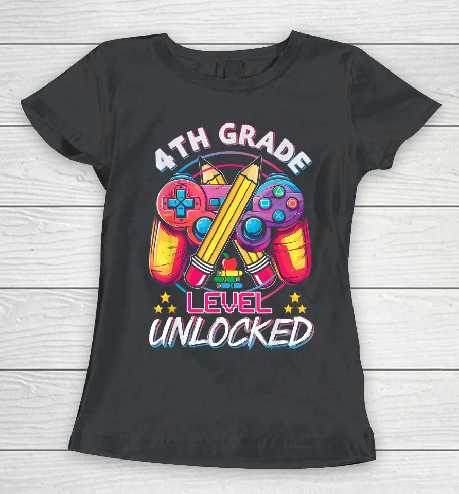 4Th Grade Level Unlocked Video Game Back To School Boys Women T-Shirt
