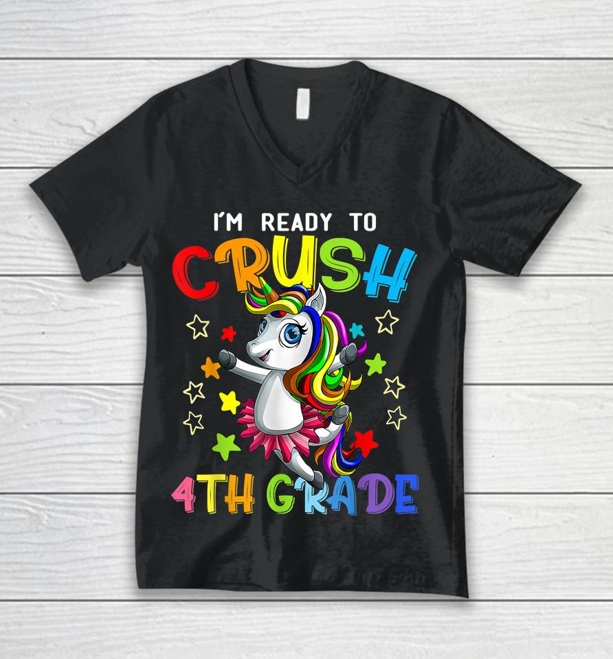 4Th Grade Unicorn First Day Of School Gift Girls Rainbow Unisex V-Neck T-Shirt
