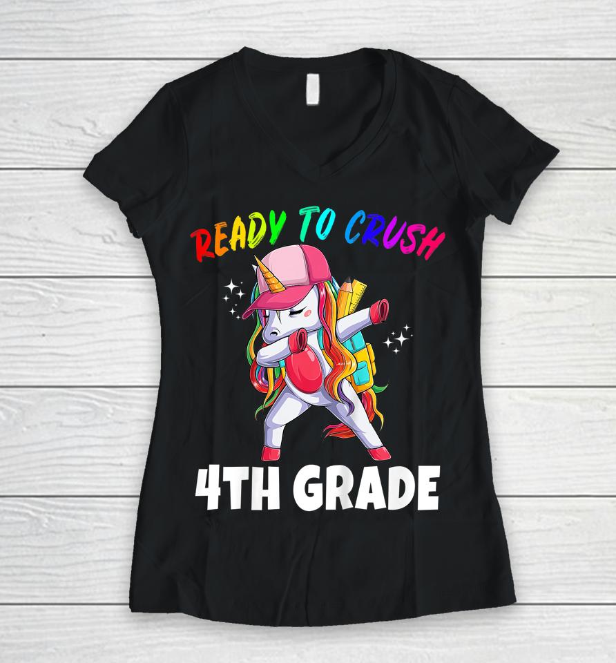4Th Grade Unicorn First Day Of School Gift Girls Rainbow Women V-Neck T-Shirt