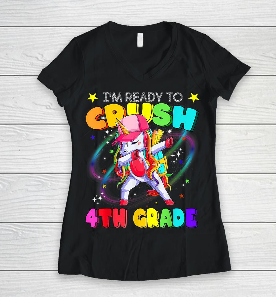 4Th Grade Unicorn First Day Of School Gift Girls Rainbow Women V-Neck T-Shirt