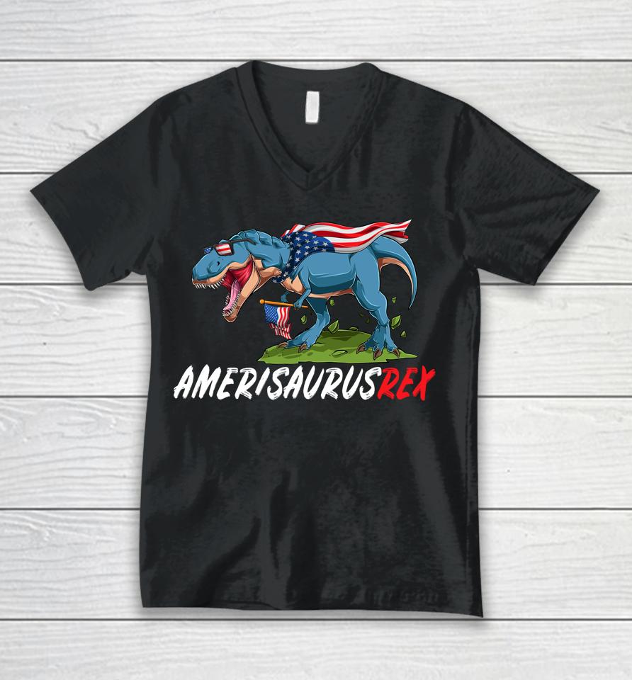 4Th July T Rex America Dinosaur Independence Day Patriot Usa Unisex V-Neck T-Shirt
