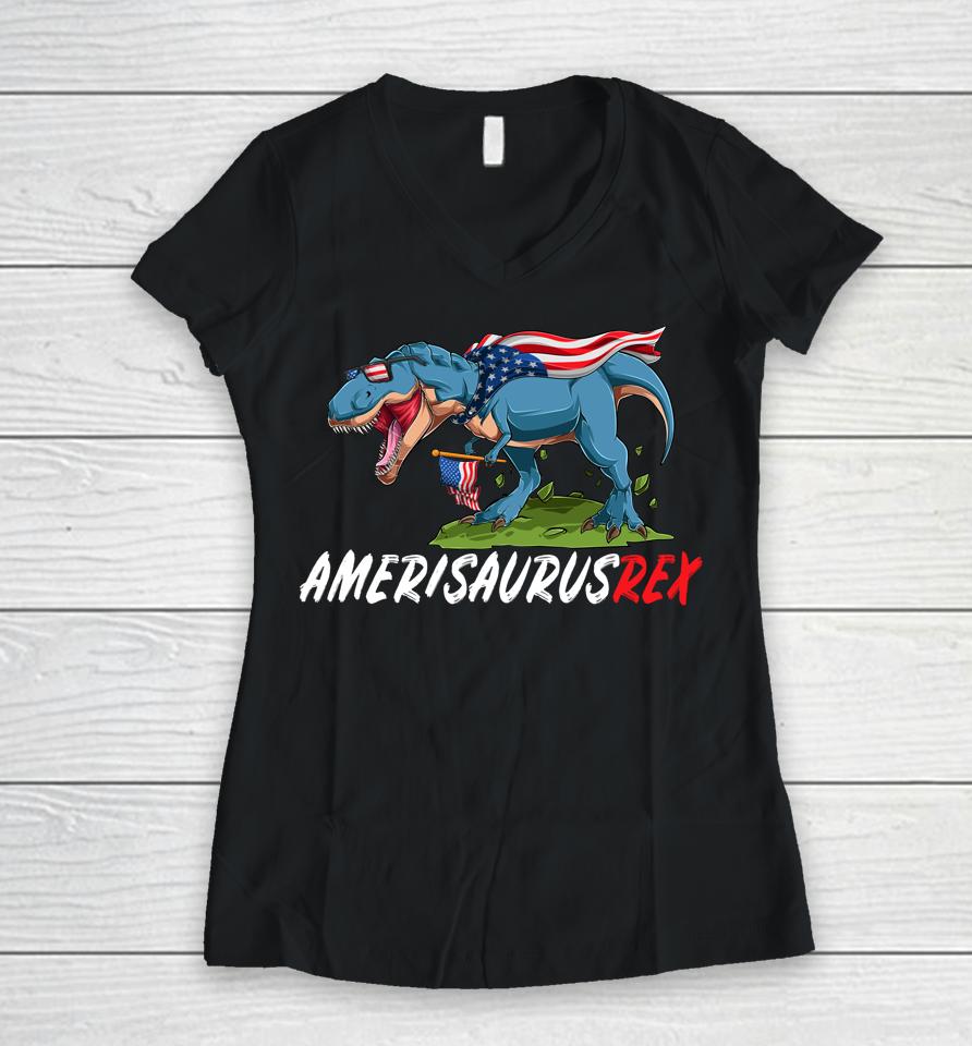 4Th July T Rex America Dinosaur Independence Day Patriot Usa Women V-Neck T-Shirt