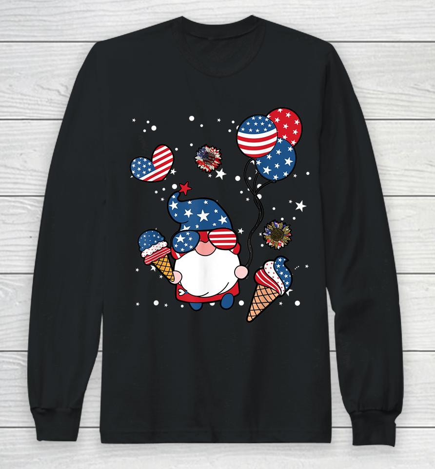 4Th Of July 2022 Gnomes Patriotic Gnome Funny American Flag Long Sleeve T-Shirt