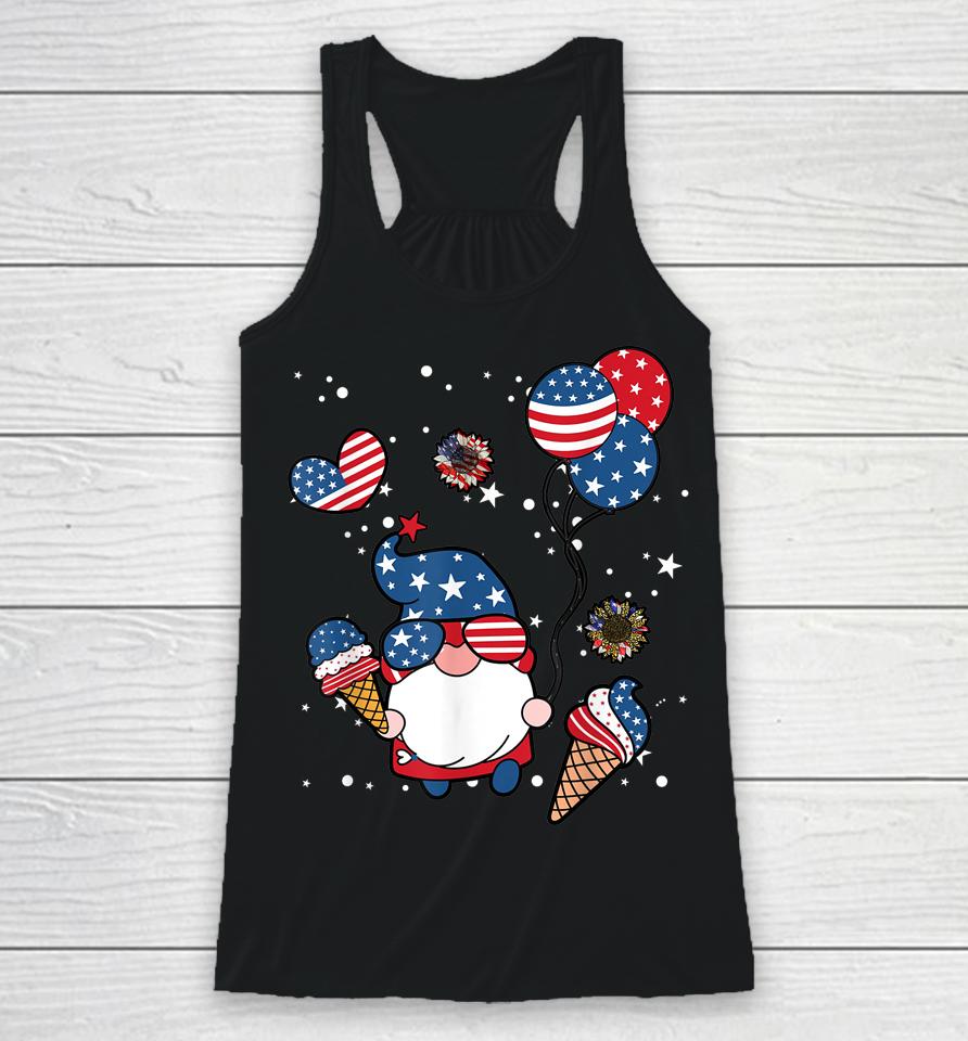 4Th Of July 2022 Gnomes Patriotic Gnome Funny American Flag Racerback Tank