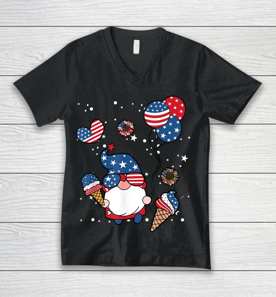 4Th Of July 2022 Gnomes Patriotic Gnome Funny American Flag Unisex V-Neck T-Shirt