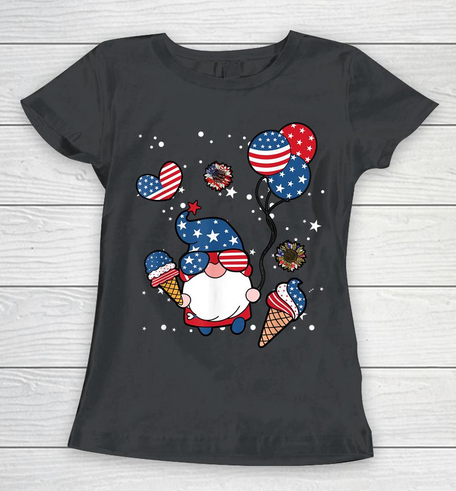 4Th Of July 2022 Gnomes Patriotic Gnome Funny American Flag Women T-Shirt