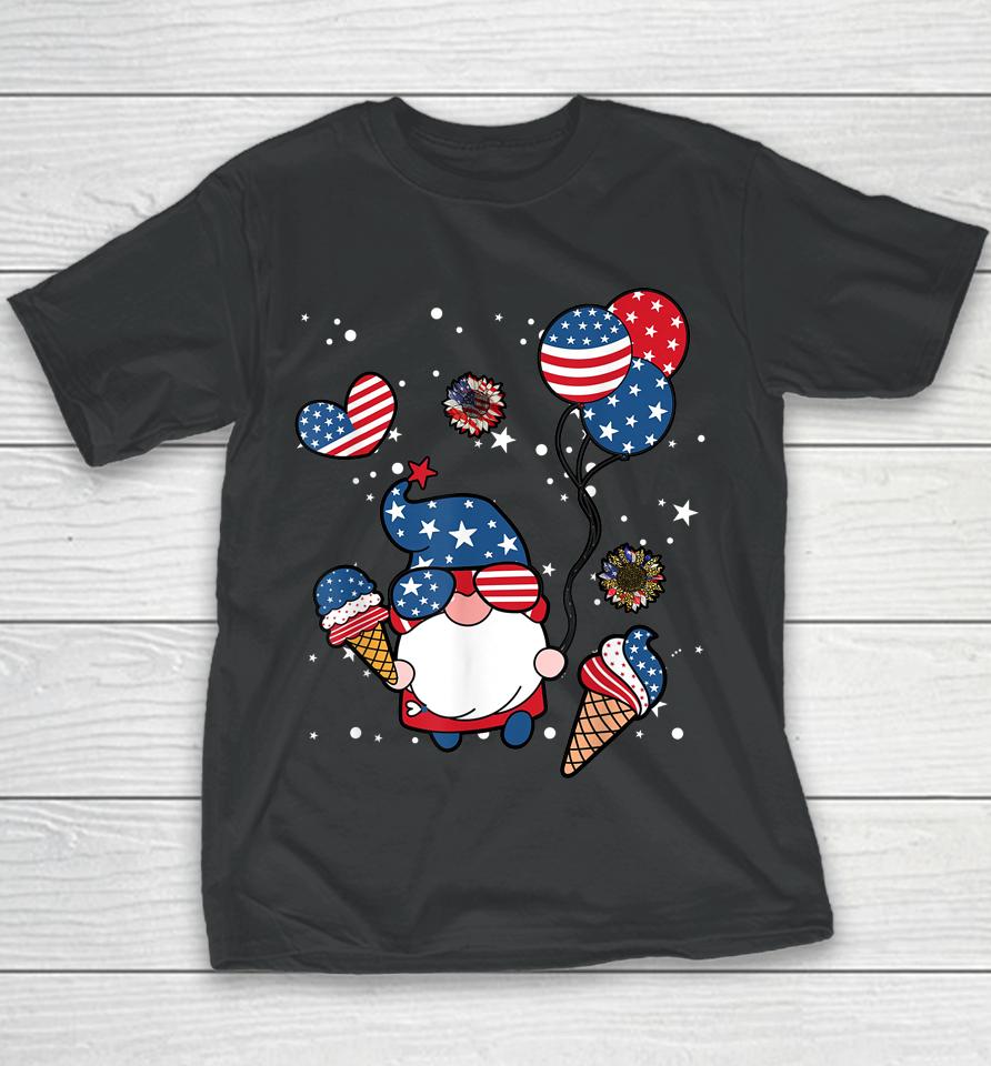 4Th Of July 2022 Gnomes Patriotic Gnome Funny American Flag Youth T-Shirt