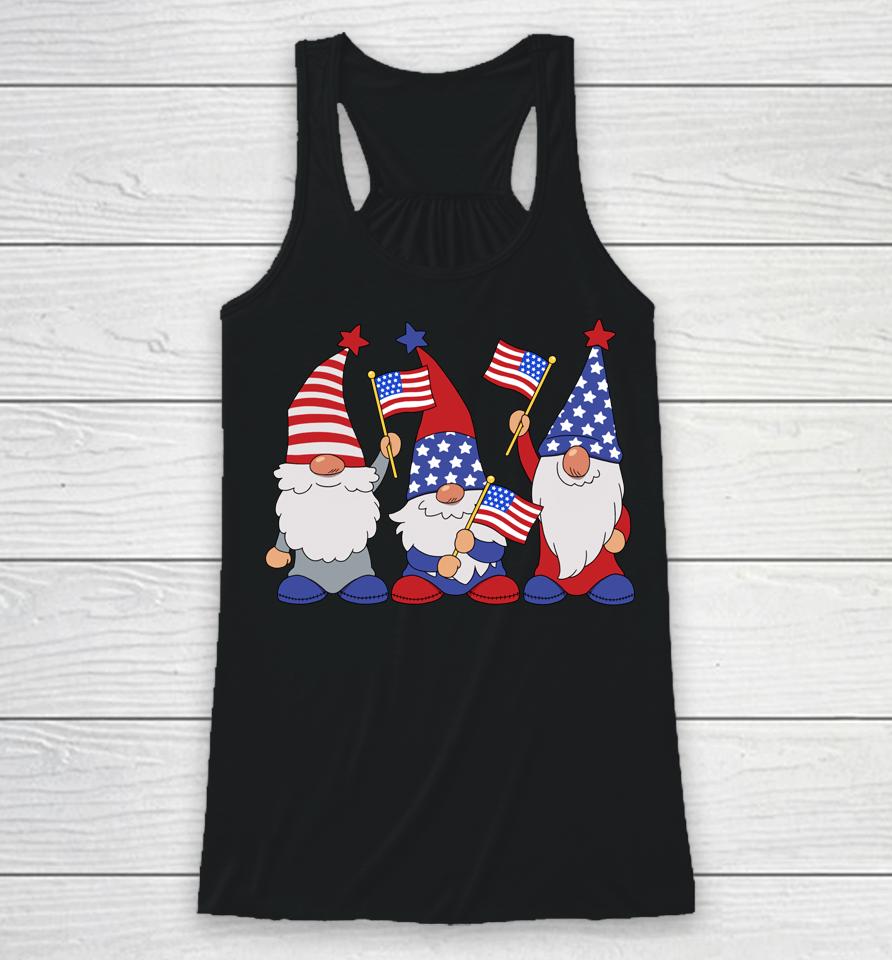 4Th Of July 2022 Patriotic Gnomes Funny American Usa Racerback Tank