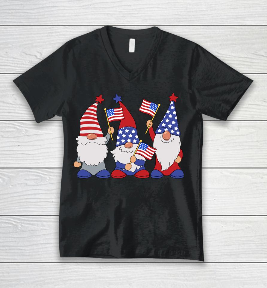 4Th Of July 2022 Patriotic Gnomes Funny American Usa Unisex V-Neck T-Shirt