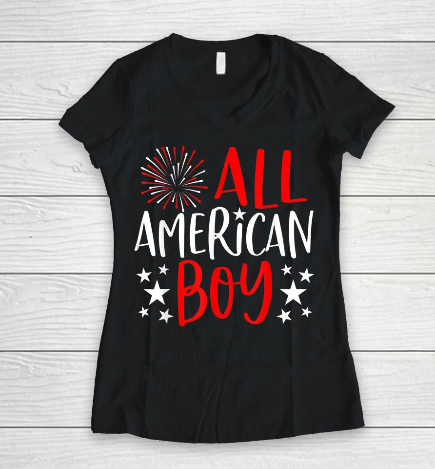 4Th Of July All American Boy Women V-Neck T-Shirt