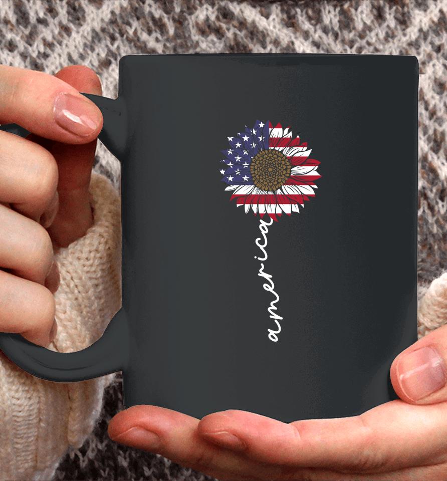4Th Of July America Sunflower Us Patriotic American Usa Flag Coffee Mug