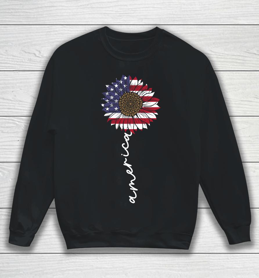 4Th Of July America Sunflower Us Patriotic American Usa Flag Sweatshirt