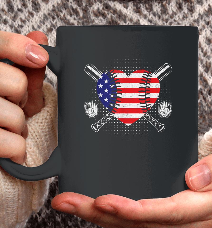 4Th Of July American Flag Baseball Heart Usa Coffee Mug