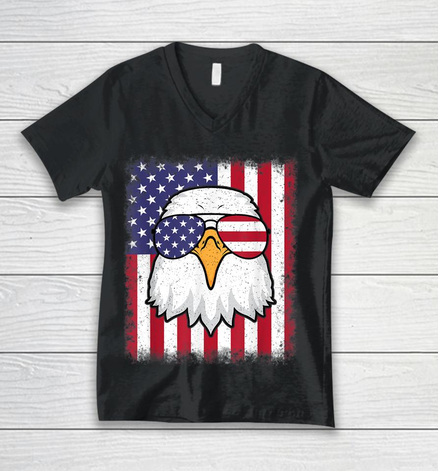 4Th Of July American Flag Patriotic Eagle Usa Unisex V-Neck T-Shirt