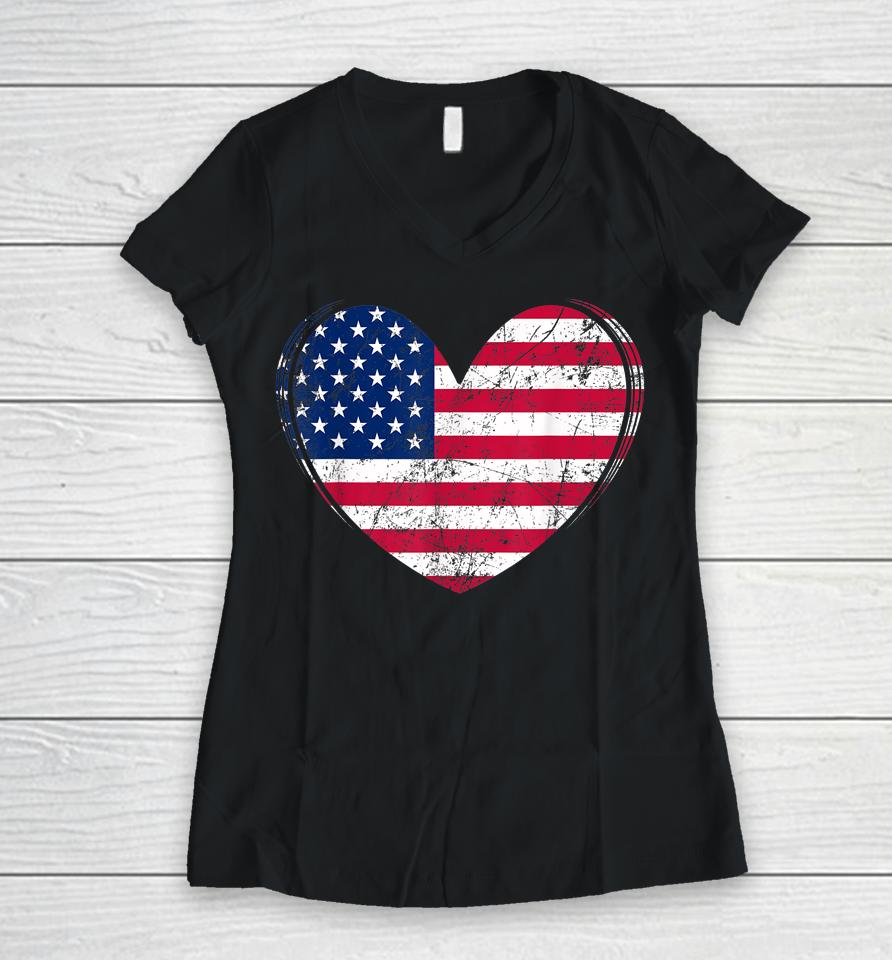 4Th Of July American Flag Patriotic Women V-Neck T-Shirt