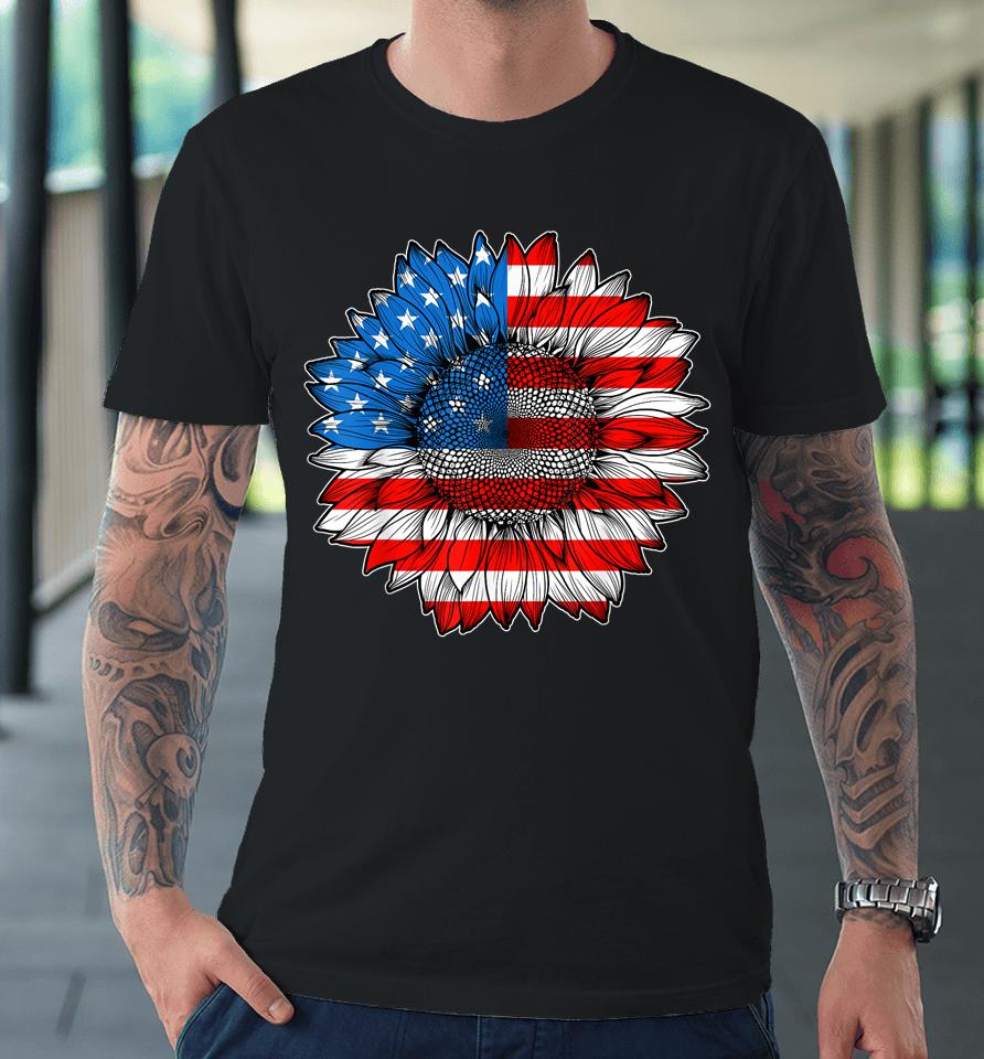 4Th Of July American Flag Sunflower Patriotic Premium T-Shirt