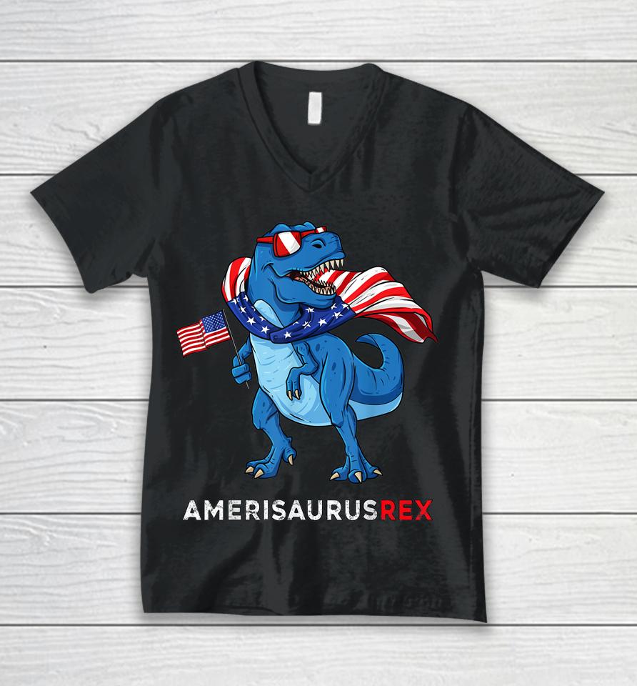 4Th Of July Amerisaurus T Rex Dinosaur Unisex V-Neck T-Shirt