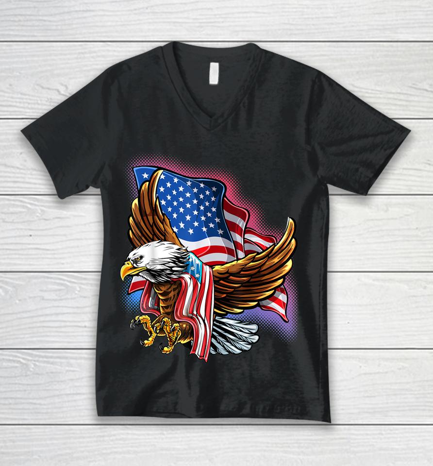 4Th Of July Bald Eagle Patriotic Stars Stripes American Flag Unisex V-Neck T-Shirt