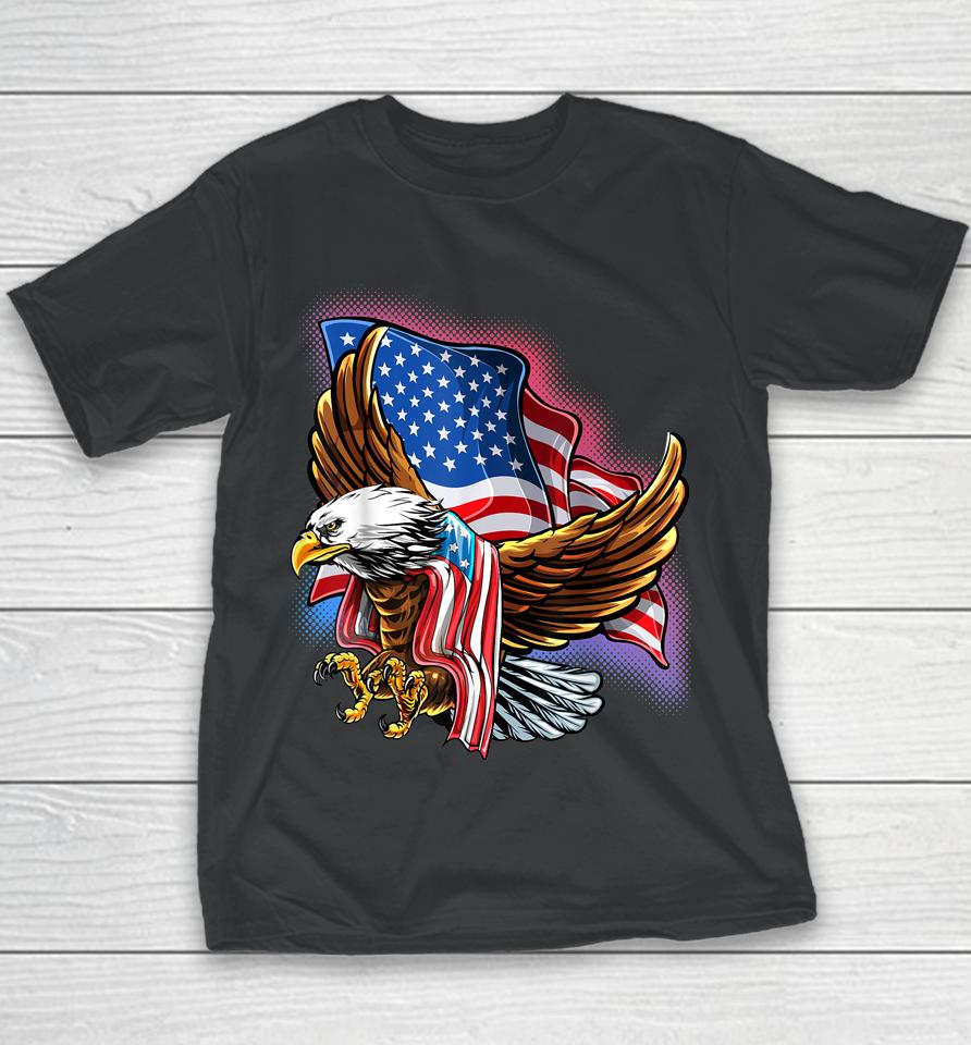 4Th Of July Bald Eagle Patriotic Stars Stripes American Flag Youth T-Shirt