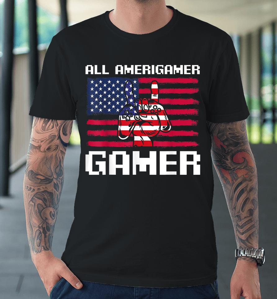 4Th Of July Boys Kids Men All American Gamer Flag Merica Premium T-Shirt