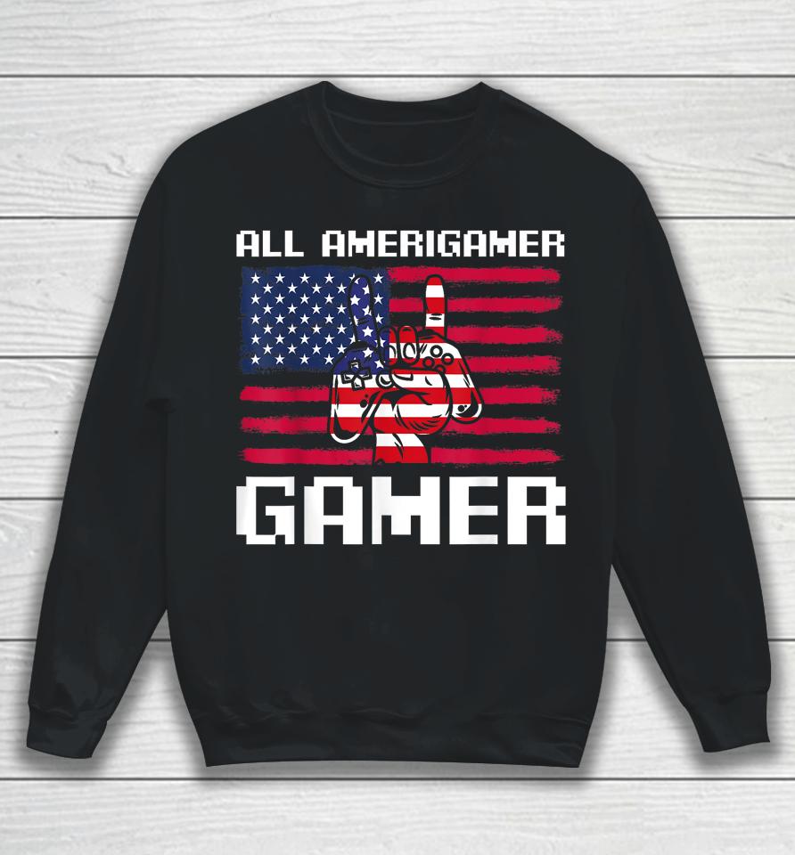 4Th Of July Boys Kids Men All American Gamer Flag Merica Sweatshirt