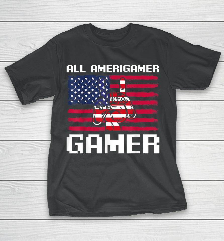 4Th Of July Boys Kids Men All American Gamer Flag Merica T-Shirt