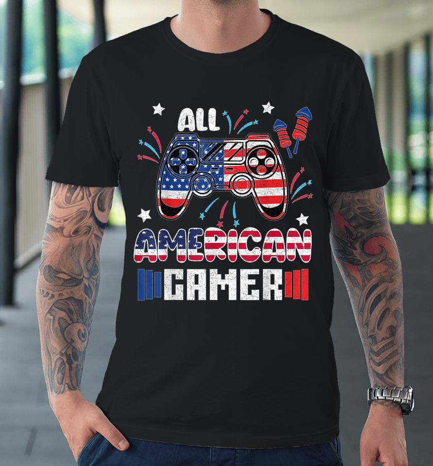 4Th Of July Boys Kids Men All American Gamer Flag Premium T-Shirt