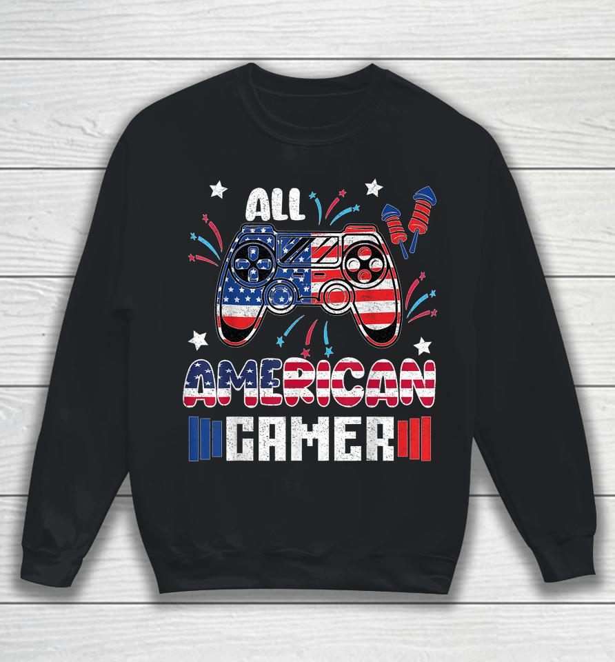 4Th Of July Boys Kids Men All American Gamer Flag Sweatshirt