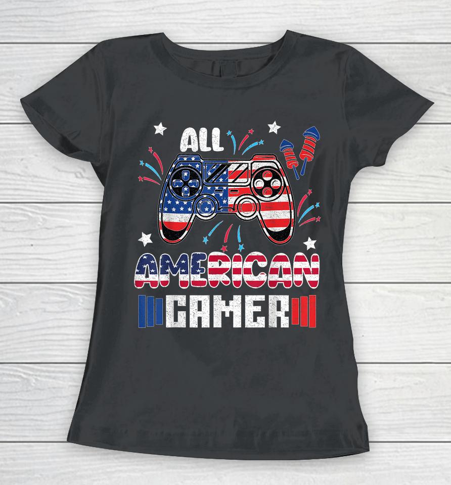 4Th Of July Boys Kids Men All American Gamer Flag Women T-Shirt