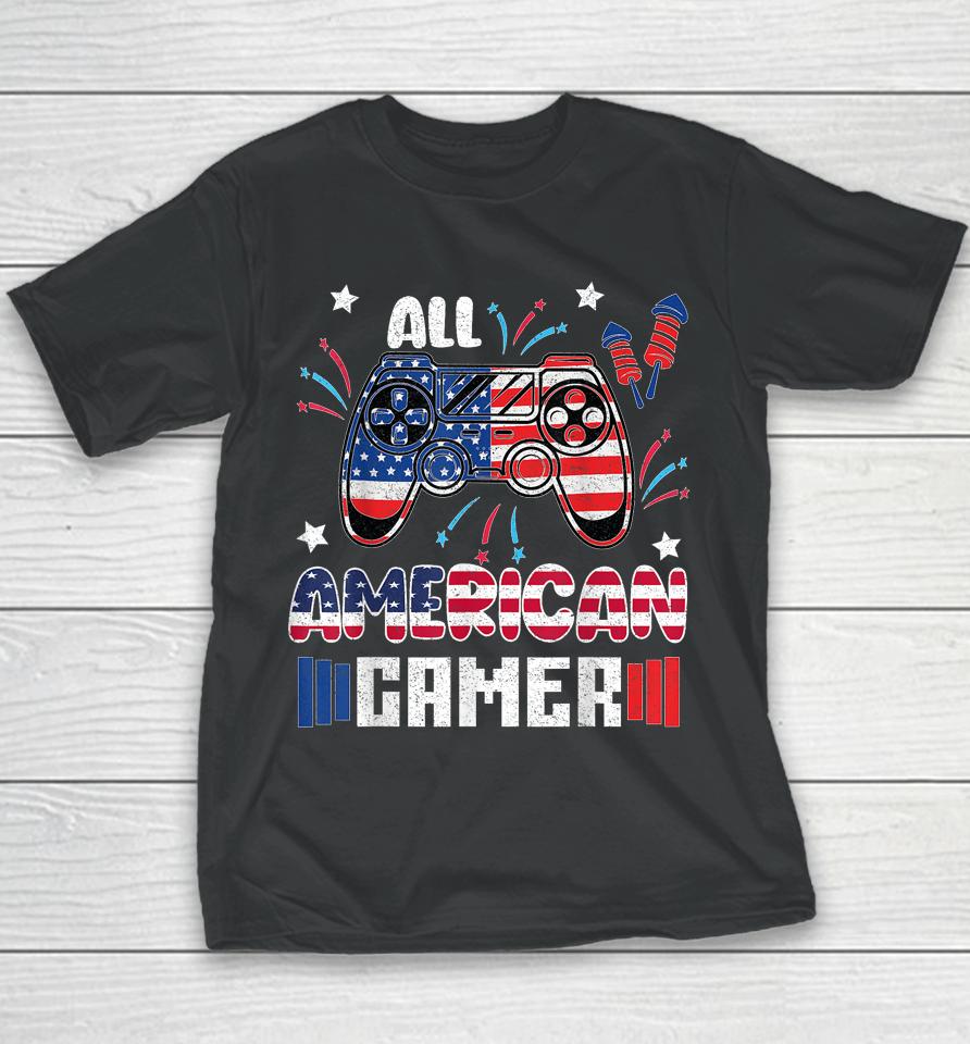 4Th Of July Boys Kids Men All American Gamer Flag Youth T-Shirt