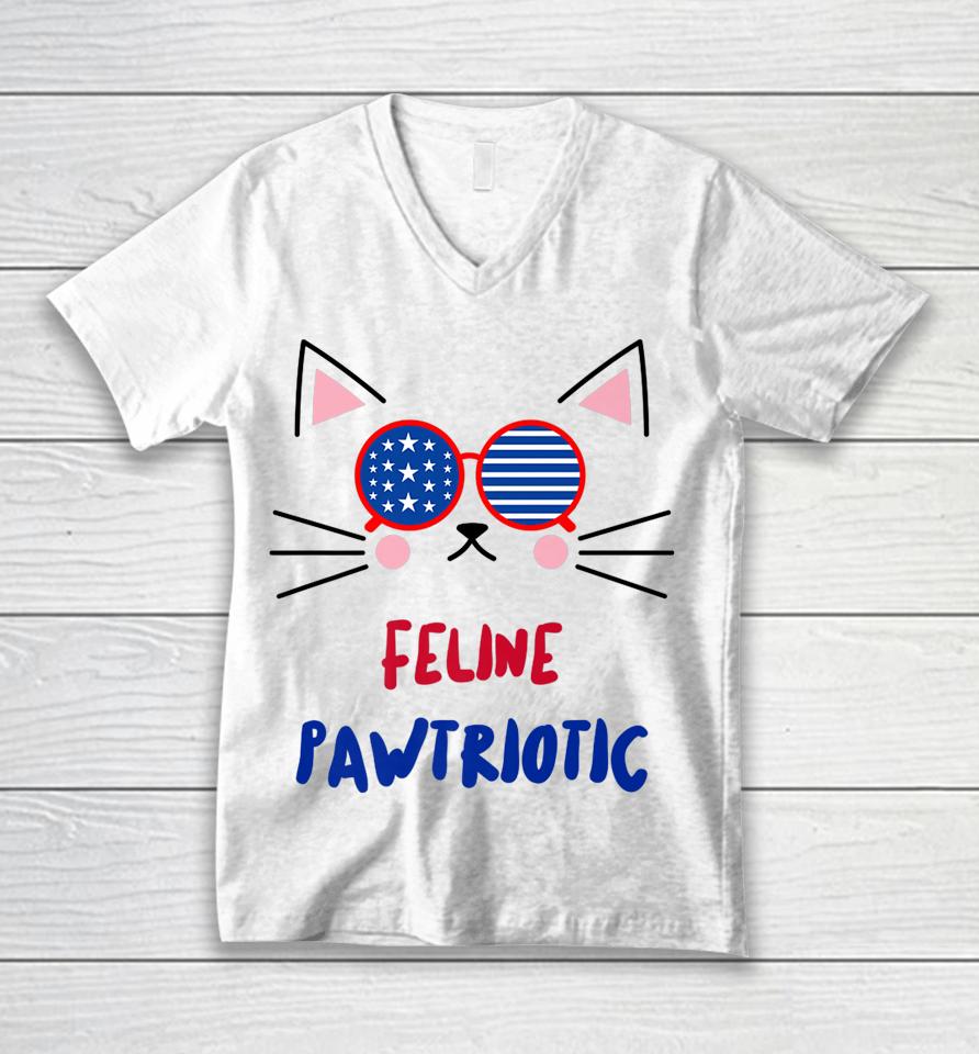 4Th Of July Cat Independence Day Patriot Usa For Cat Lover Unisex V-Neck T-Shirt