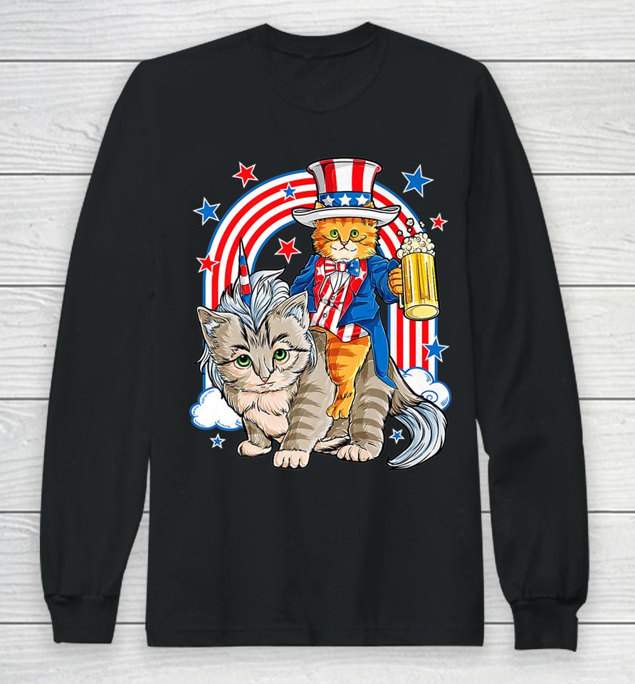4Th Of July Cat Independence Day Patriot Usa Long Sleeve T-Shirt