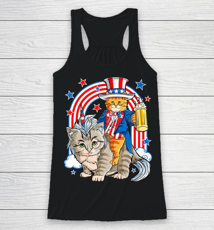 4Th Of July Cat Independence Day Patriot Usa Racerback Tank