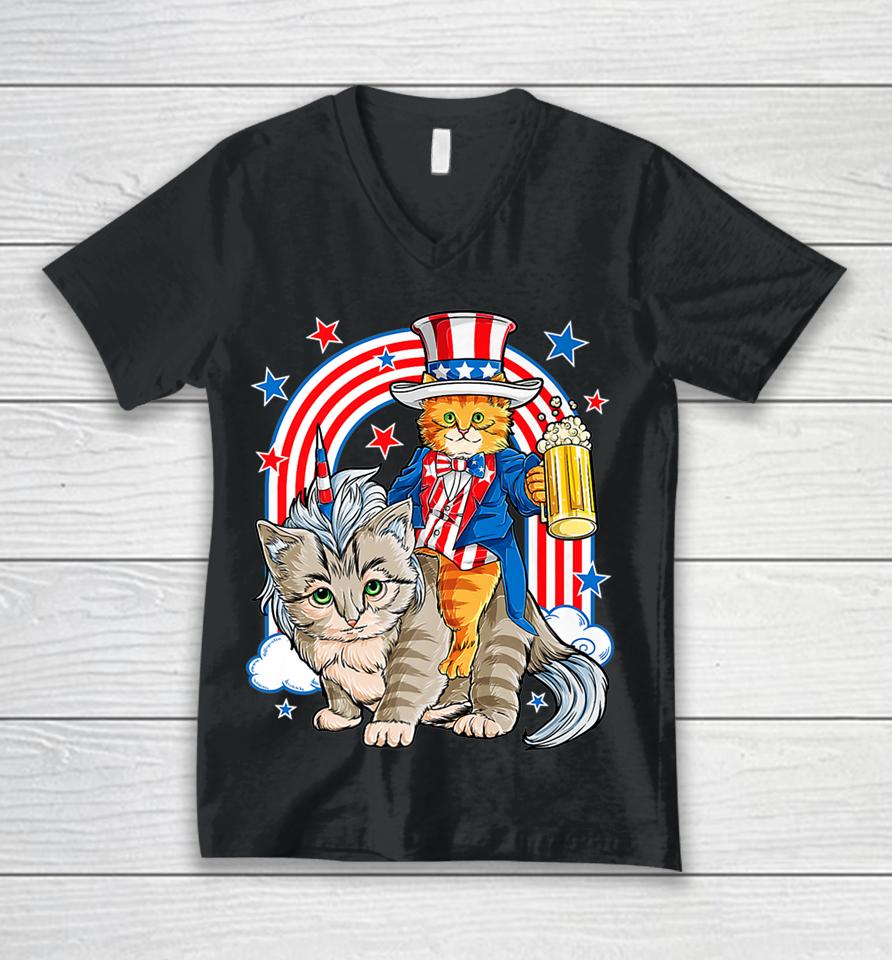 4Th Of July Cat Independence Day Patriot Usa Unisex V-Neck T-Shirt