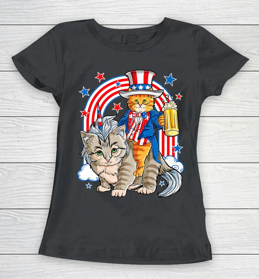 4Th Of July Cat Independence Day Patriot Usa Women T-Shirt