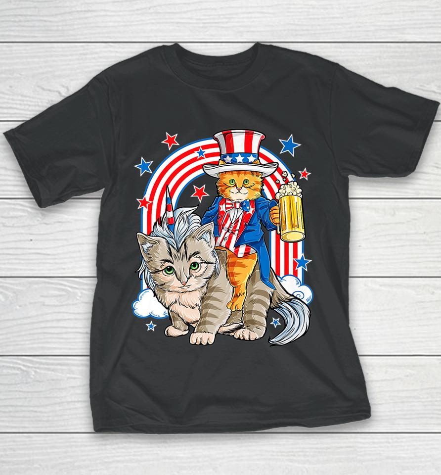 4Th Of July Cat Independence Day Patriot Usa Youth T-Shirt