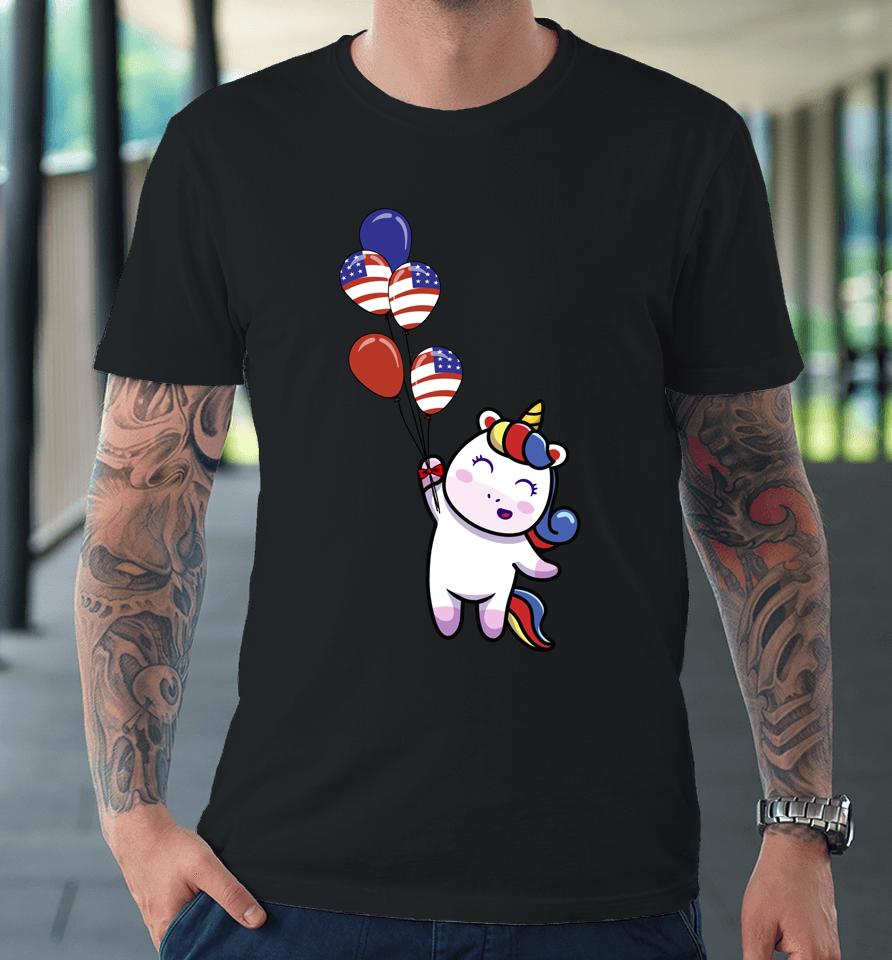 4Th Of July Cute Unicorn American Flag Patriotic Baloons Premium T-Shirt