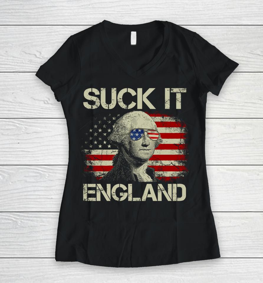 4Th Of July George Sloshington Suck It England Merica Women V-Neck T-Shirt