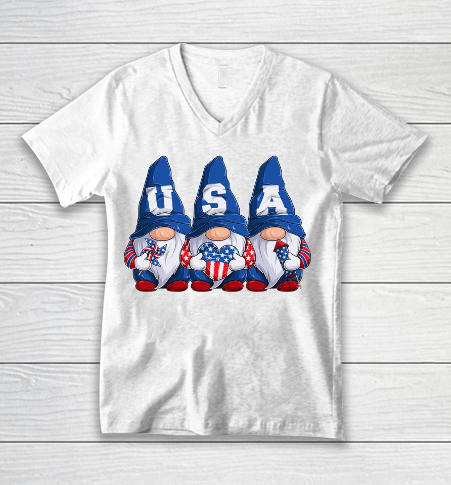 4Th Of July Gnomes America Independence Day Patriot Usa Unisex V-Neck T-Shirt