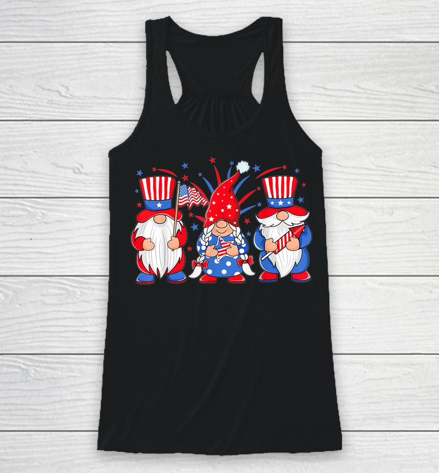 4Th Of July Gnomes Patriotic American Flag Cute Three Gnomes Racerback Tank