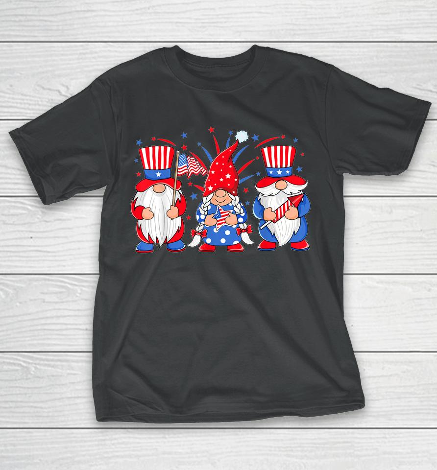4Th Of July Gnomes Patriotic American Flag Cute Three Gnomes T-Shirt