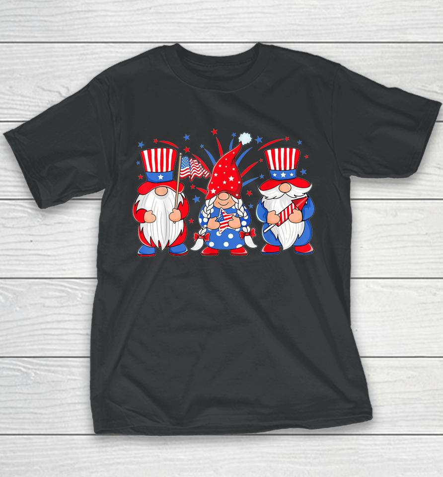 4Th Of July Gnomes Patriotic American Flag Cute Three Gnomes Youth T-Shirt