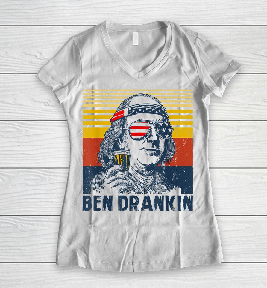 4Th Of July Independence Day Shirt Ben Drankin 4Th Of July Women V-Neck T-Shirt