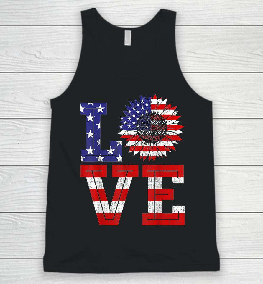 4Th Of July Love Sunflower Patriotic American Flag Unisex Tank Top