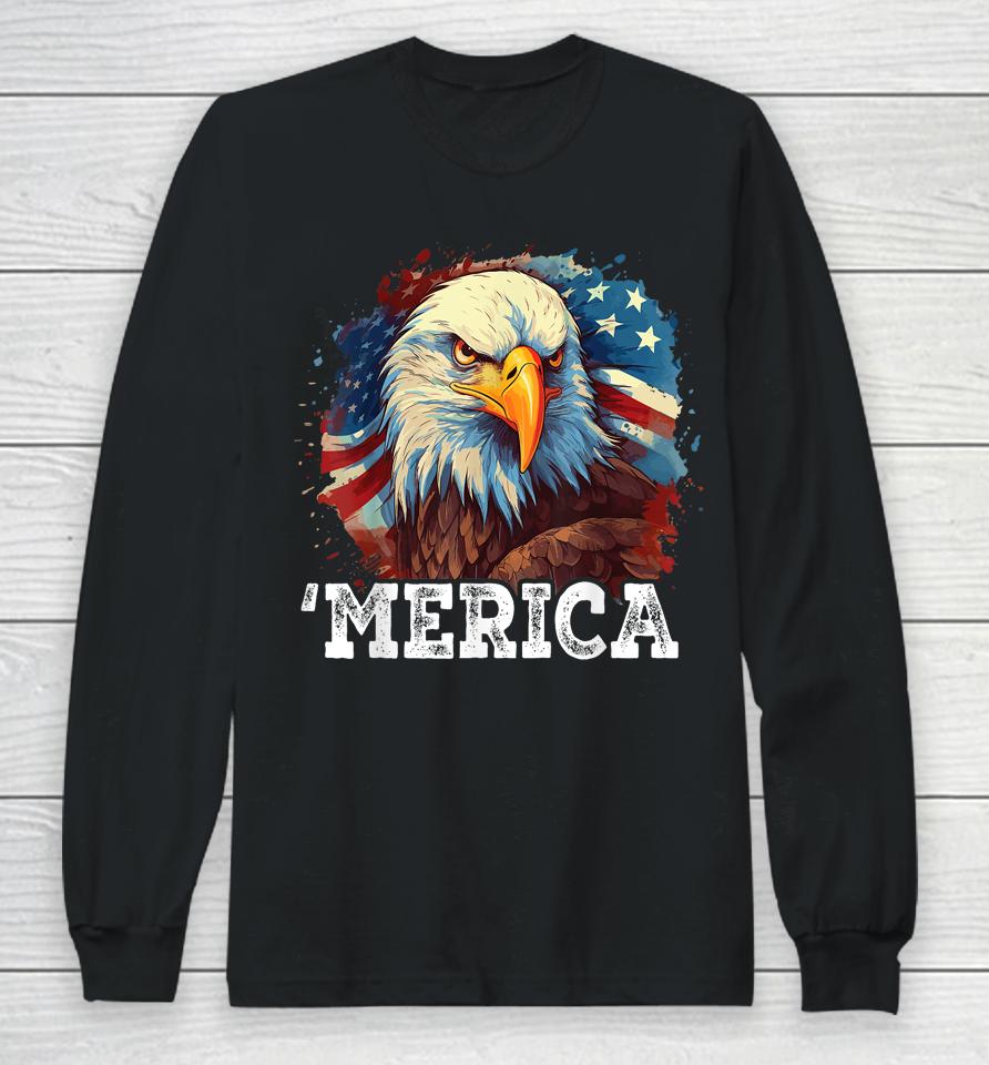 4Th Of July Merica American Bald Eagle Usa Patriotic Flag Long Sleeve T-Shirt