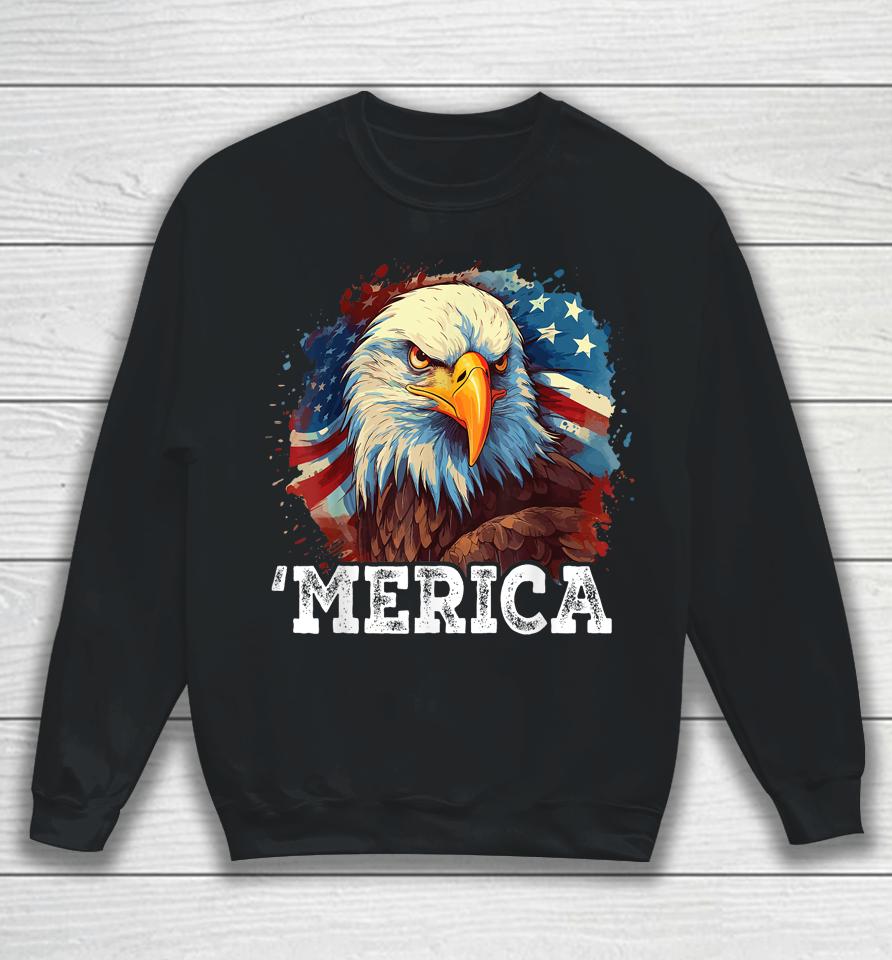 4Th Of July Merica American Bald Eagle Usa Patriotic Flag Sweatshirt