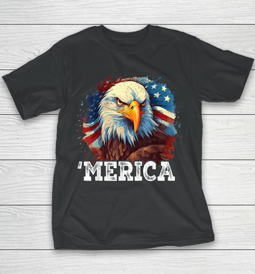 4Th Of July Merica American Bald Eagle Usa Patriotic Flag Youth T-Shirt