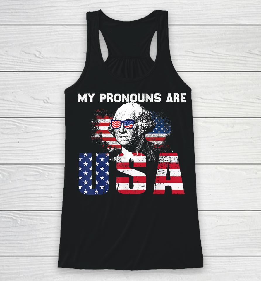 4Th Of July My Pronouns Are Usa Flag Racerback Tank