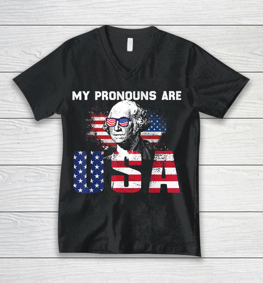 4Th Of July My Pronouns Are Usa Flag Unisex V-Neck T-Shirt