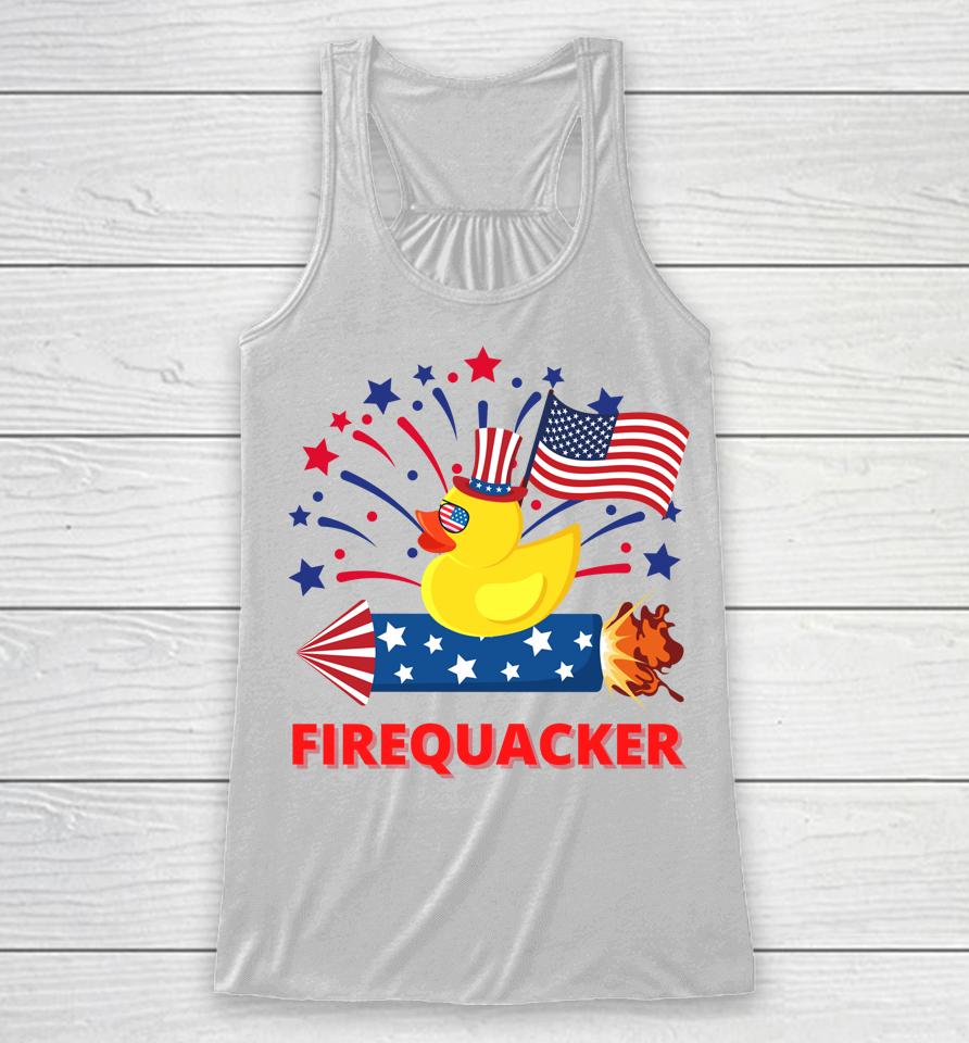 4Th Of July Patriotic Firecracker Rubber Duck Firequacker Racerback Tank